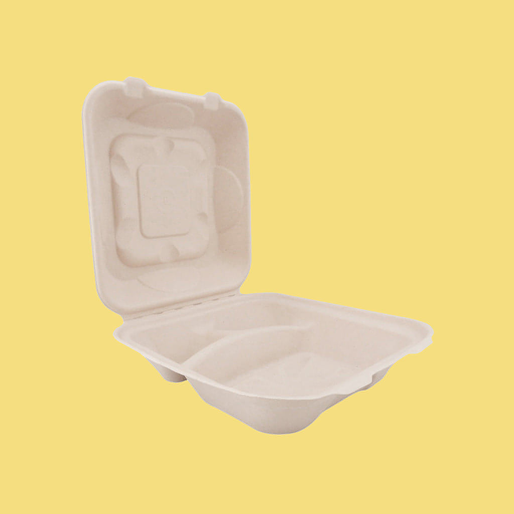 Contenedor Para Alimentos  Desechable y Biodegradable De 8x8x3 c/3 divisiones - We Care