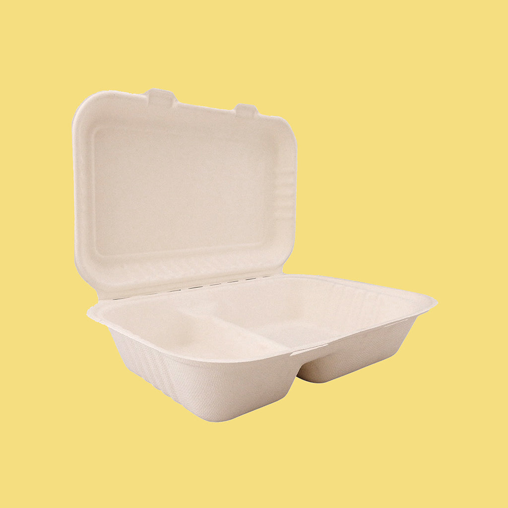 Contenedor Para Alimentos  Desechable y Biodegradable De 9x6x3 c/2 divisiones - We Care