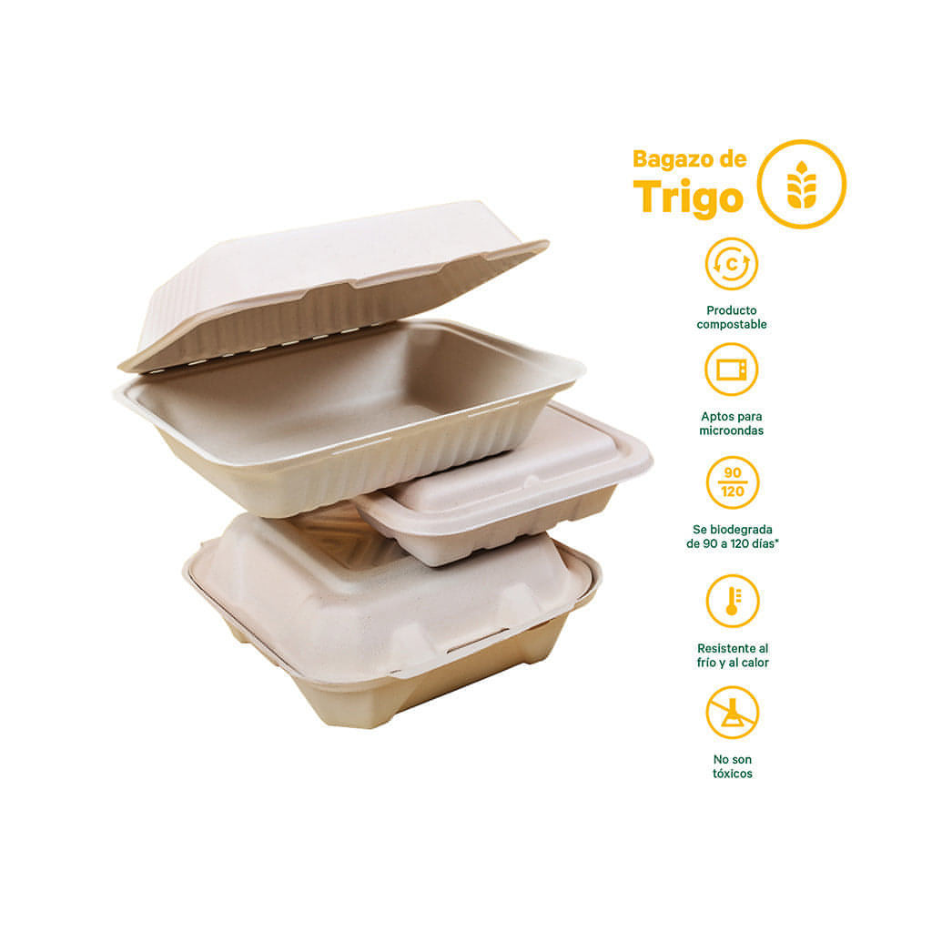 Contenedor Hamburguesero Desechable y Biodegradable De 6x6x3 - We Care