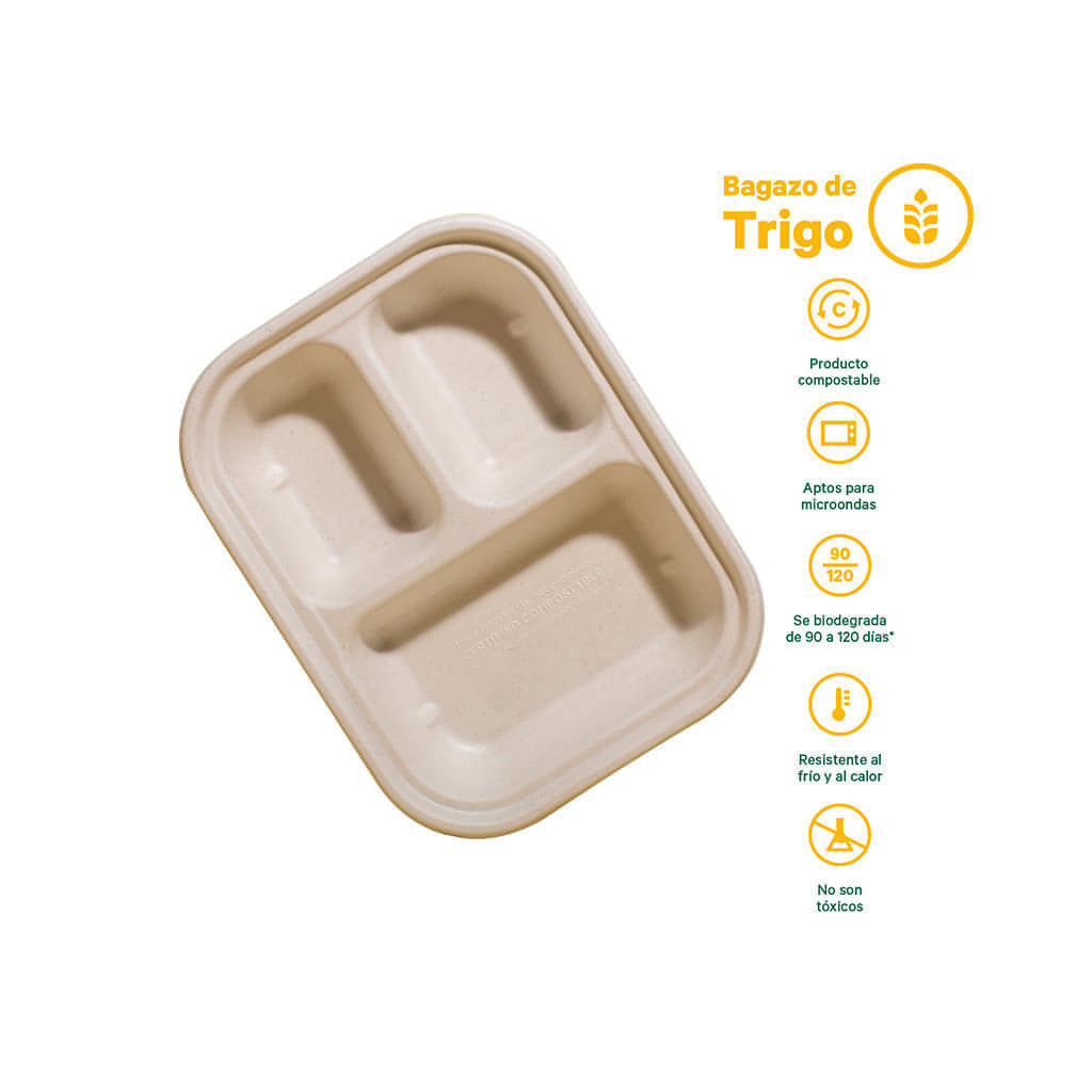 Tapa de Trigo Lunch Box Desechable y Biodegradable De 9x7 - We Care